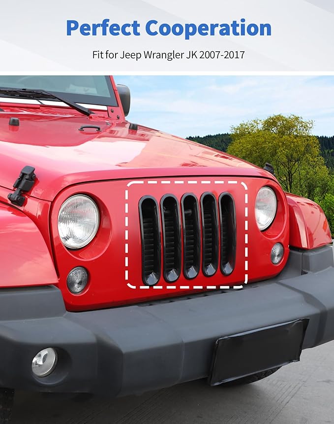 7Pcs Front Grille Inserts Guard for Jeep Wrangler JK 2007-2017 Black Front Mesh Grille Cover Guard Clip-in Trim Cover