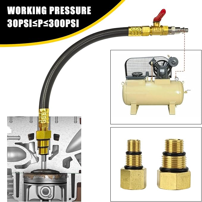 3mirrors Engine Air Valve Holder Pressure Pipe M10 M12 M14 M18 Thread to 1/4 NPT w/Ball Valve, Cylinder Leakage Testing Tool for Most LS Engine Compatible with Mustang Ford GM