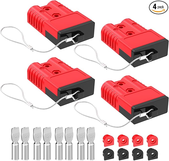 Anderson Connector, 175AMP 1/0AWG Battery Quick Connect w/Hard Cover 12V-36V Anderson Plug Winch Wiring Kit for Cable RV Truck Winch (4pcs)-RED