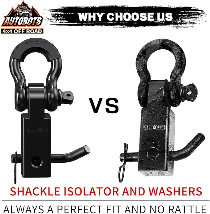 AUTOBOTS Tow Hitch Receiver 2", 45,000 Lbs Break Strength Shackle Hitch Receiver with 5/8" Hitch Pin, 3/4 D Ring Shackle, Towing Accessories for Truck Trailer Recovery Off-Road Black&Black