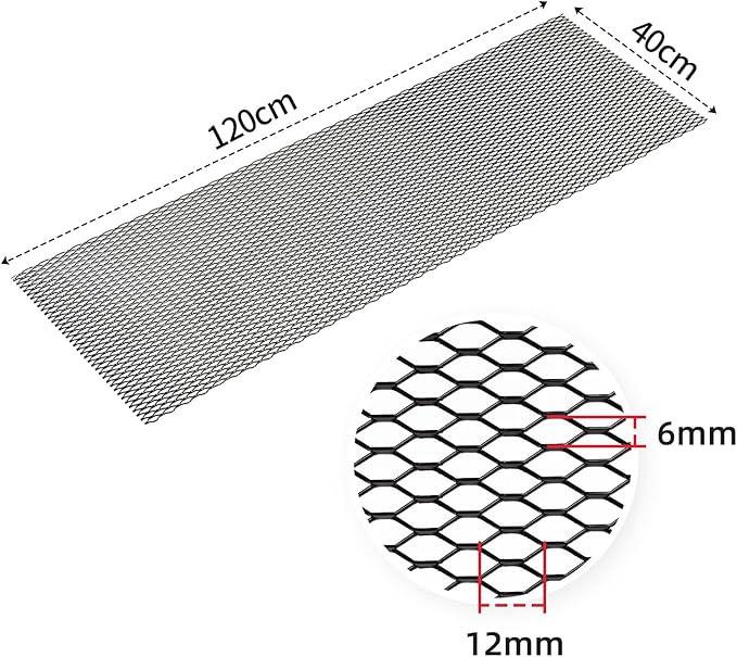 AggAuto Universal 47"x16" Car Grill Mesh - Aluminum Alloy Automotive Grille Insert Bumper 6x12mm Hexagon Hole, One of the Most Multifunctional Shape Grids Black