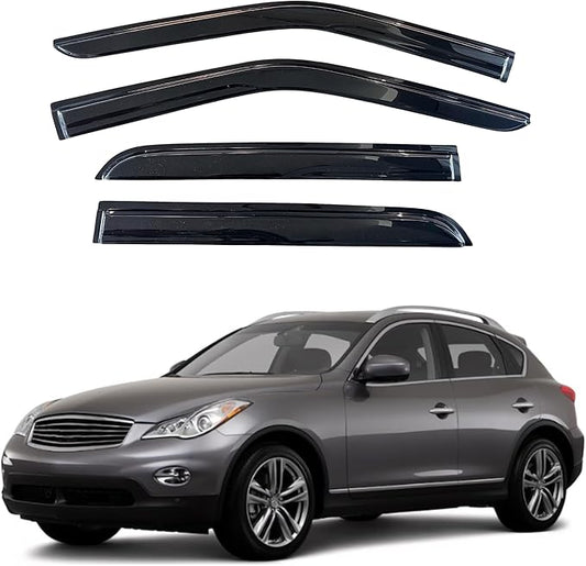 KPY Window Visor Compatible with Infiniti EX35 EX37 2007-2013, 4PC Rain Guard Side Window Vent Deflectors Tape-On Mugen Style, 2007 2008 2009 2010 2011 2012 2013