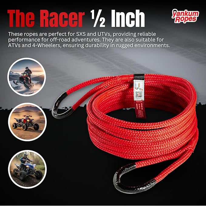 Yankum Kinetic Recovery Rope - Heavy Duty 1/2" x 20' Tow Rope, Off-Road & Vehicle Recovery, Kinetic Energy Ropes for 4x4, Jeep, and Trucks, Made in USA – Racer Series