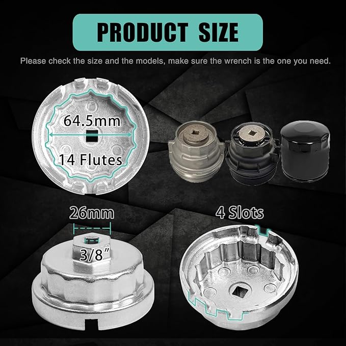 64.5mm Oil Filter Wrench: Oil Filter Removal Tool Compatible with Toyota Camry RAV4 4Runner Tacoma Lexus 2005-2021, 14 Flutes 4 Slots for 2.0L-5.7L Engine