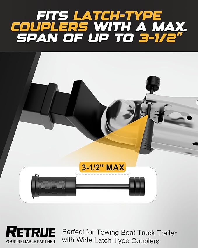 RETRUE Trailer Tongue Coupler Lock, Dia 1/4 Inch, 3-1/2 Inch Span Trailer Hitch Lock for Latch-Type Coupler, Tow Boat RV Truck Car's (2 Pack, Black)