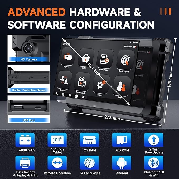 ANCEL X7HD 10'' Heavy Duty Truck Scanner, Semi Trucks Full System Diagnostic Tool, Bidirectional Diesel Scan Tool with DPF, ECU Coding, 40+ Reset for Cummins, Detroit, Caterpillar, Volvo, Paccar etc