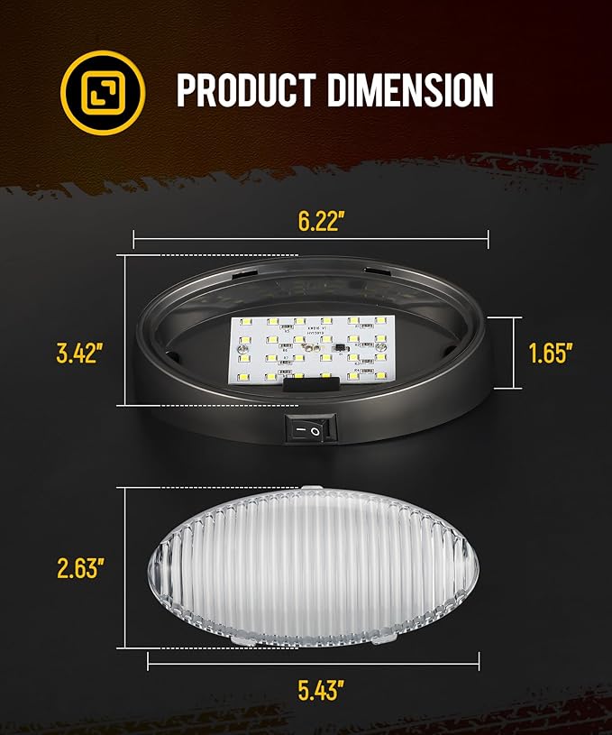 Partsam Oval LED RV Porch Light with Swith, Exterior Utility Light Replacement for Camper Motorhome Trailer, Black Base w/Snap-on, Clear and Amber Lenses Included