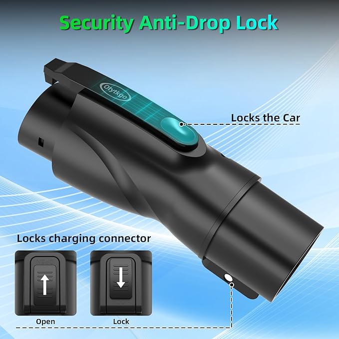 Tesla to J1772 Adapter - Max 80A 250V, with Fixed Lock Function, Compatible with NACS Wall Chargers & Mobile Connectors, for All J1772 EVs (Black)