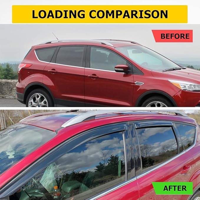 94383 Side Window Wind Vent Deflector Dark Smoke Window Visor fit for 2013-2019 Ford Escape,4pcs Outside Mount Style Tap-On Nice Sun Rain Guards Set