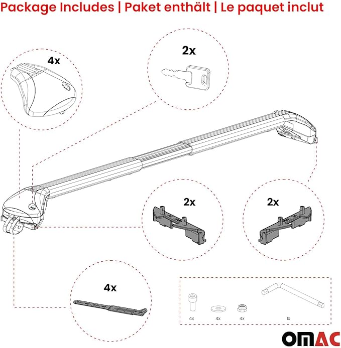 OMAC Roof Rack Cross Bars for Ford Escape 2013-2019 Heavy Duty Telescopic 220Lbs Aluminium Silver 2Pcs fits Cargo Carriers Kayak Canoe Bike Snowboard