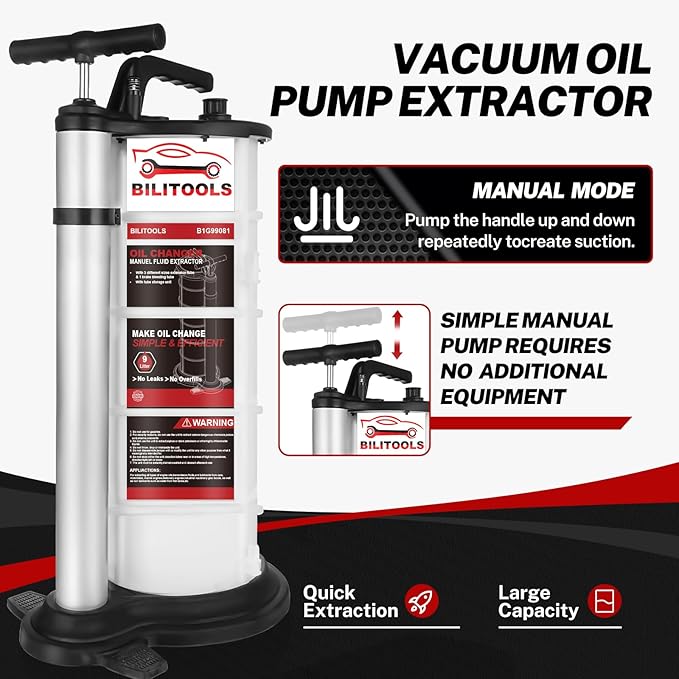 BILITOOLS 9L Manual Oil Extractor Pump, Vacuum Fluid Extractor for Automotive Engine Oil Change Large Capacity 2.4 Gallon for Boat Marine Jetski ect.