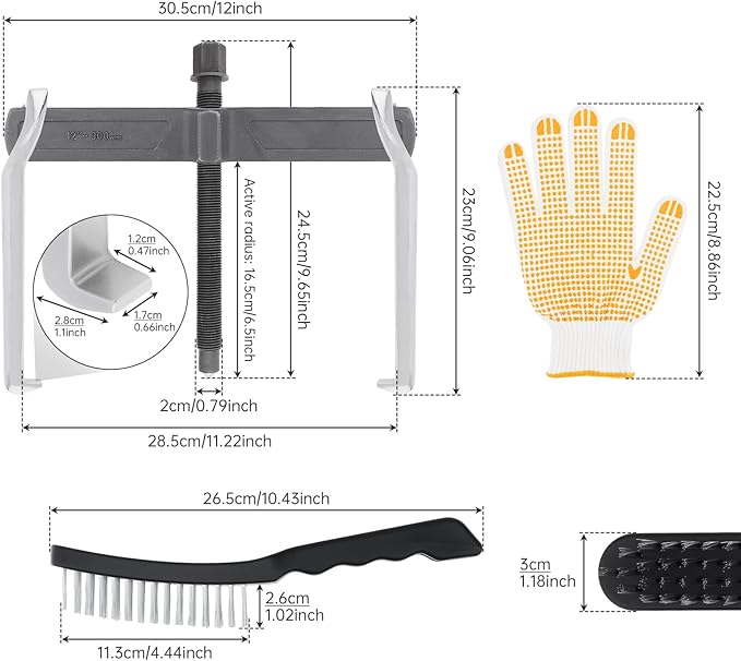 ChgImposs 12 Inch 2-Jaw Gear Puller, Adjustable Bearing Puller Gears + Wire Brush + Gloves, Reversible Removal Tool, CR-V Two Claws Puller Tool for Removal of Pulleys Flywheels Bearings Gears