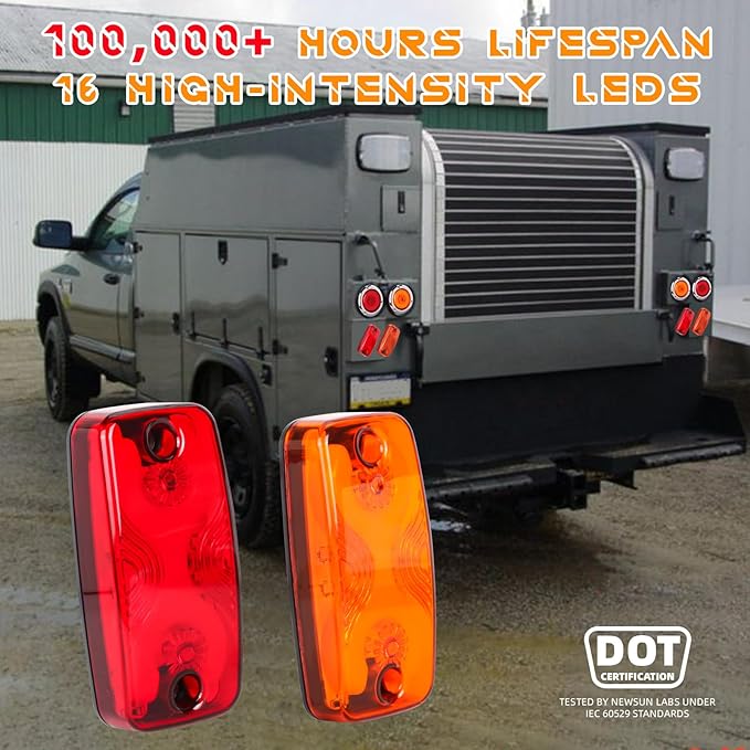 NEW SUN 4-Pack Trailer Top & Side Marker Lights, Premium IP 67, Halo Neon Design for Turn, Stop, Tail Lamps for Truck, Camper, RV, Van,Bus, 16 Bright LEDs, 4"x2" Ultrawide Beam Angle, Durable PC Lens