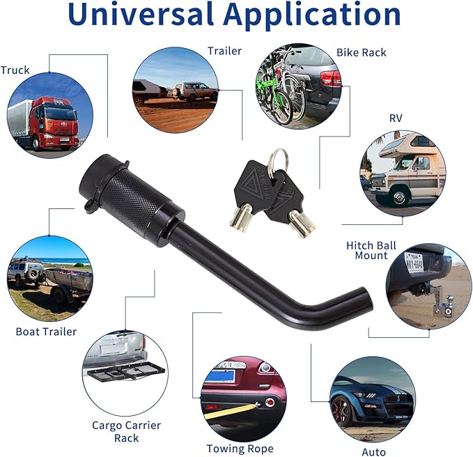 METOWARE Trailer Hitch Locks, 1/2" and 5/8" Diameter Dual Bent Pins for Class I-IV Hitches, Anti-Theft Hitch Lock for 1-1/4" 2" and 2-1/2" Receiver, Fits Towing Trailer Truck Car Boat RV (2 Pack)