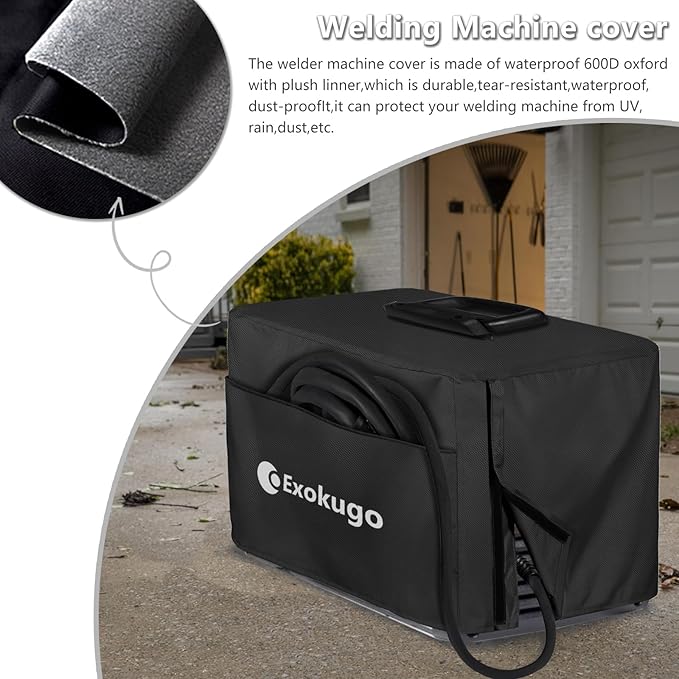 Premium Welding Machine Cover - Heavy Duty 600D Waterproof Welder Cover with Plush Liner, Protective Fit for TIG/MIG 100-210 Models (21.3"L x 11.5"W x 13"H)