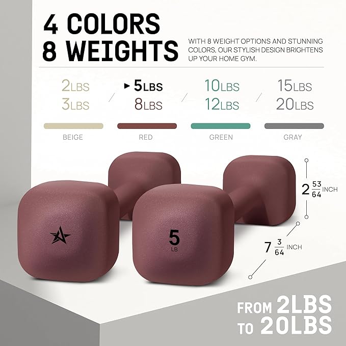 Yes4All Square Neoprene Dumbbell Set for Women/Men, Workout Hand Weight Dumbbells Set of 2, 2lb - 20lb with 4 Colors, Anti-Roll, Anti-Slip Exercise Dumbbells Weights for Home Gym,