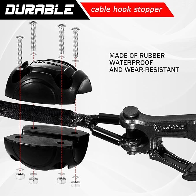 Synthetic Winch Rope-3/16 x 50ft 8,450LBS Winch Line with 4-7/8" Fairlead, Forged Winch Hook and Rubber Stopper, Protective Sleeve Synthetic Winch Cable for 4WD ATV UTV Offroad Vehicles Black