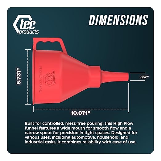 TEC Products FlexAll Short Neck Funnel - Flexible Funnel w/ Hose for Automotive Use - Durable Nitrile Rubber - Car Oil Change, Transmission Fluid, Diesel, Gas - USA Made - Large (10.07 x 5.73 Inches)