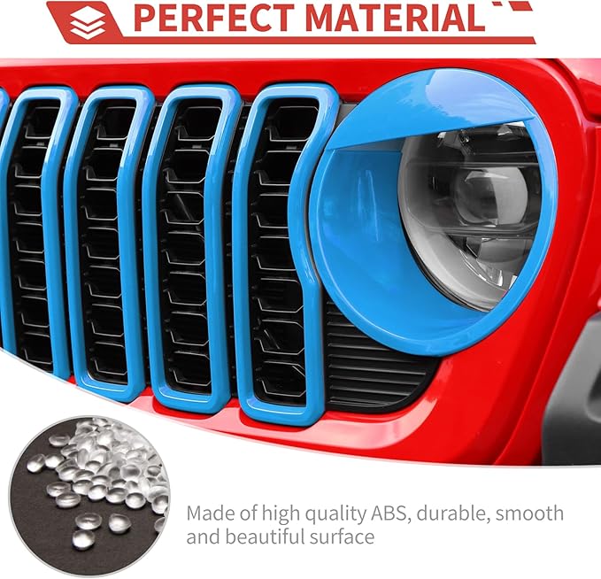 Front Grill Inserts Front Headlight Cover Kit fit for Jeep Wrangler JL JLU Gladiator JT 2024+ Exterior Accessories,Light Blue