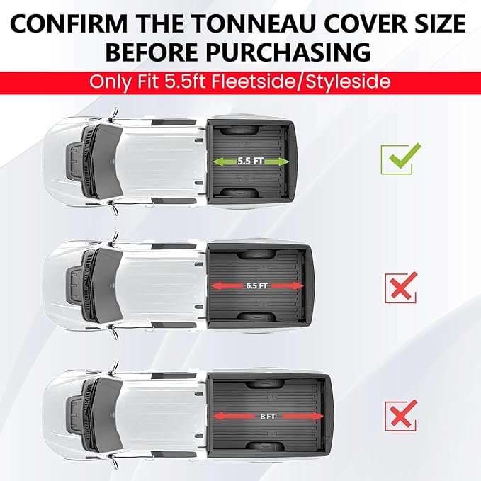 5.5' Soft Roll Up Truck Bed Tonneau Cover Fits 2004-2014 Ford F-150 and 2006-2014 Lincoln Mark LT Styleside (Not for Flareside) 5.5ft (66") Bed