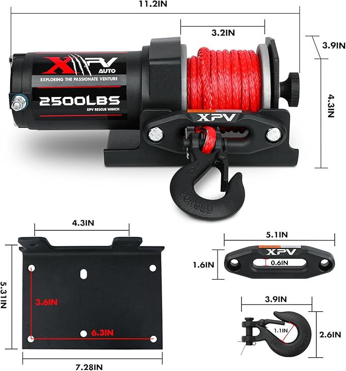2500lbs Electric Winch 12V Synthetic Rope Nylon Towing Winches for ATV UTV Boat Trailer