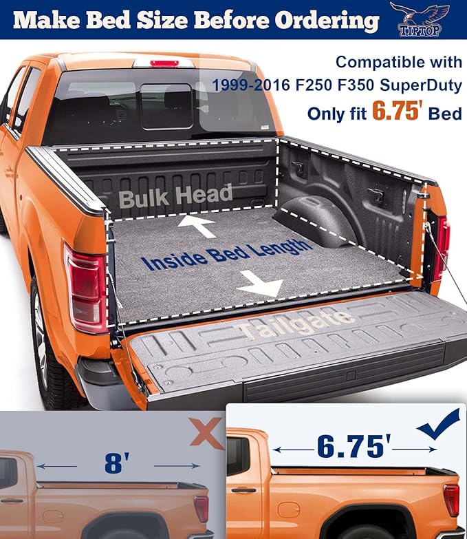 TIPTOP Soft Roll-Up Tonneau Cover Truck Bed for 1999-2016 F250 / F350 SuperDuty 6.8ft Bed (81.8") | TP1 |