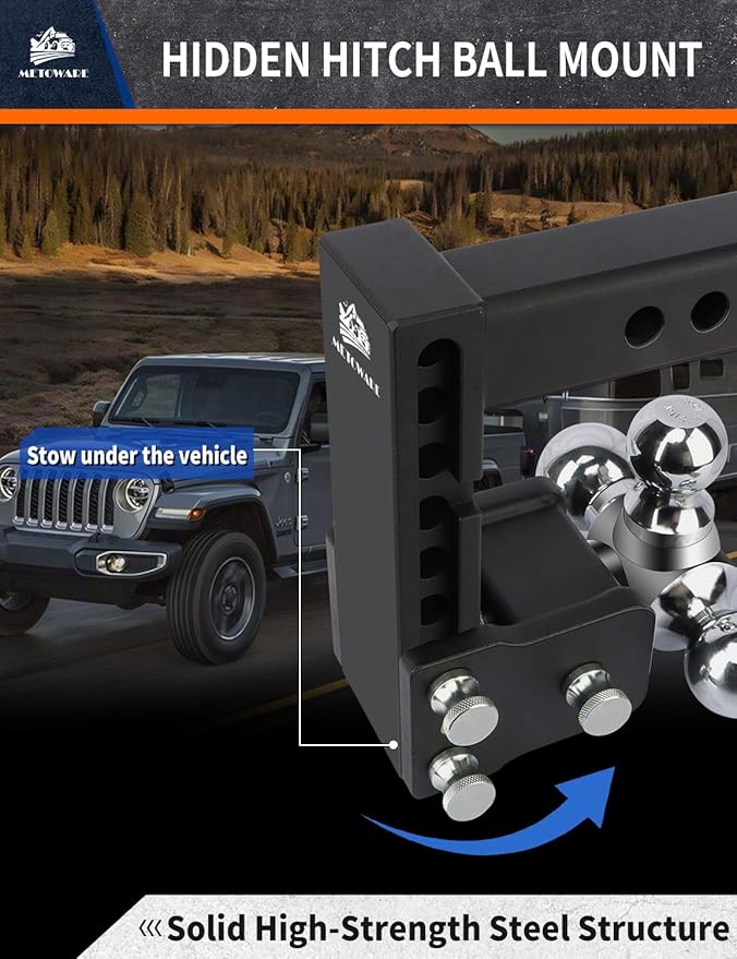 METOWARE Trailer Hitches, Adjustable Trailer Hitch Ball Mount-Fits 2.5" Receiver-Heavy Duty Drop Hitch, Tri-Ball (1-7/8" x 2" x 2-5/16") 6" Drop/Rise, 18,000 GTW and Anti-Theft Stainless Steel Lock