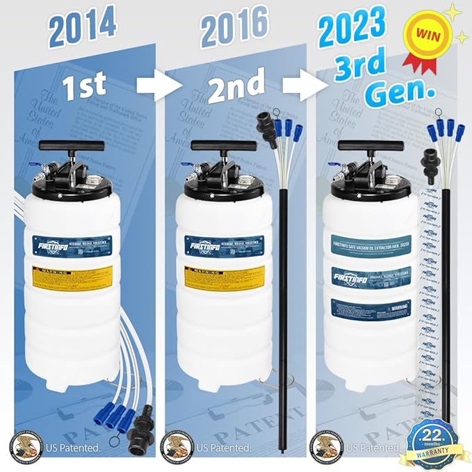FIRSTINFO A1106USY5 Patented Third Generation 15L Taiwan Pneumatic/Manual Oil Vacuum Extractor | Safety Pressure Gauge | 51 Inch Tube | 11.8 feet Tubes Length | Thinnest Tube