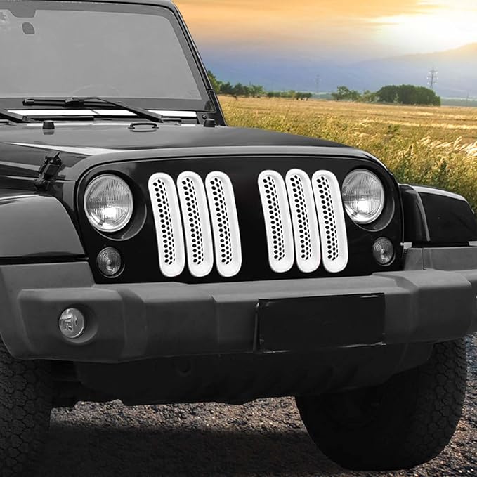 Mesh Grill Insert Grille Inserts Cover Fit for 2007-2018 Jeep Wrangler JK JKU(White)