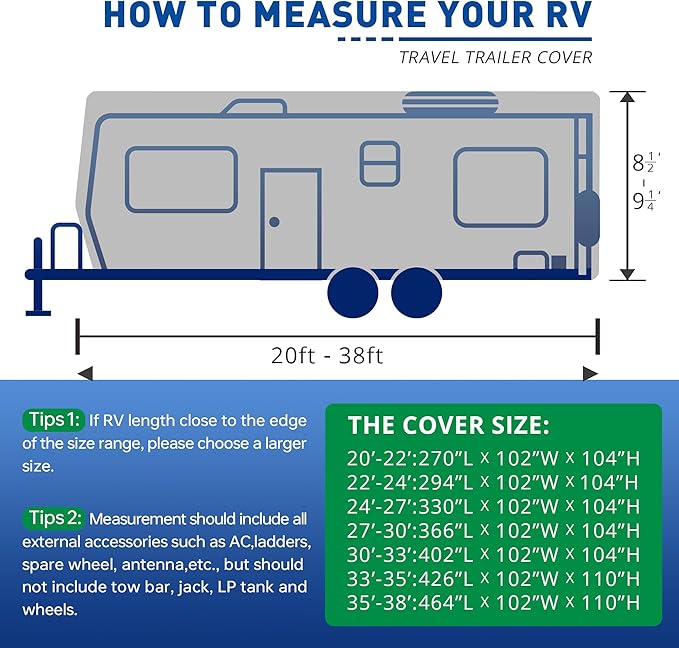 Travel Trailer RV Cover,300D RV Cover 27-30 ft Travel Trailer RV Cover Windproof Waterproof Rip-Stop Camper Cover with Jack Cover 4 Tire Covers and Gutter Covers,Utility Trailer Cover Silver