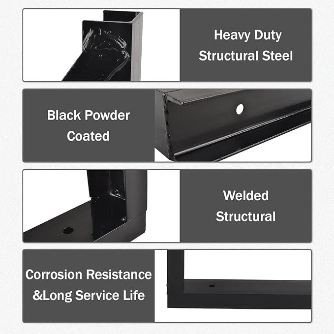 2 PCS 18 x 18 Inch Black Welded Structural Steel Mounting Brackets for Truck Trailer Underbody Tool Boxes with Screws Spacers and Sleeves