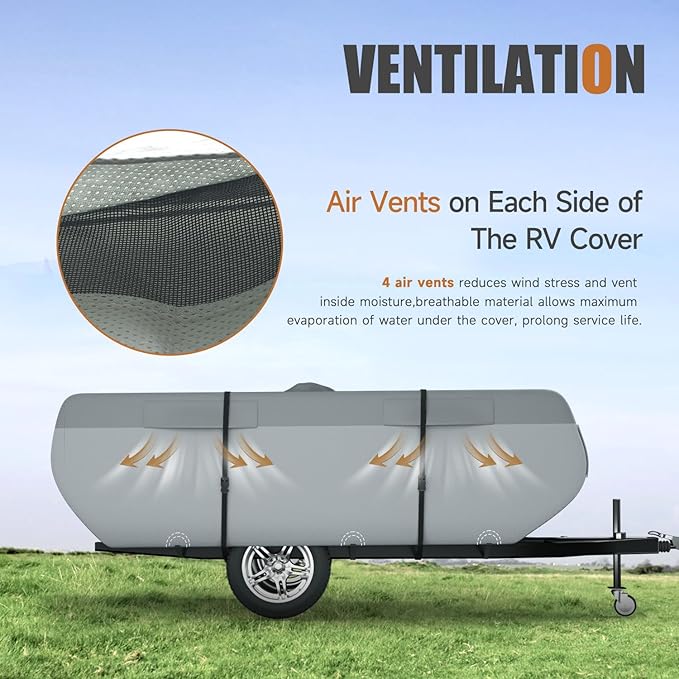 Pop Up Camper Cover 18'-20', 7 Layers Waterproof Pop-up Tent Trailer Cover Anti-UV Folding Camper RV Cover for Motor Home