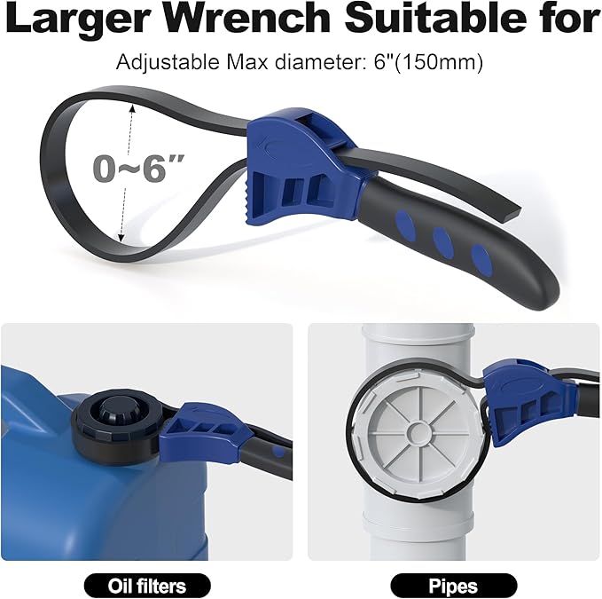 Strap Wrench Set, 2pcs Adjustable Rubber Strap Wrench, Oil Filter Strap Wrench, Max Diameter 4" and 6" with Rubber Belt, Jar Opener for Weak Hands