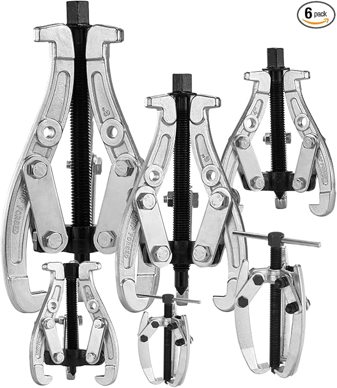 6-Piece Bearing Puller Set, 1"-8" Gear & Pulley Puller, 3-Jaw Industrial Tool with Reversible Jaws