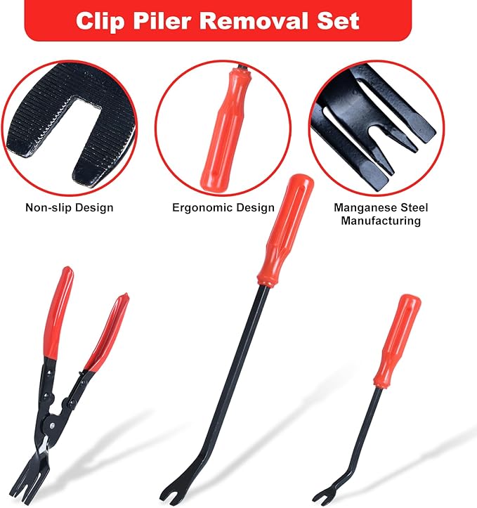 7 Pcs Auto Trim Removal Tool with Plastic Pry Tool, Automotive Car Trim Rivet Clip Removal Tool for Door Panel Dashboard Body, Auto Upholstery Car Fastener Clip Pliers Remover Tools Repair Kit