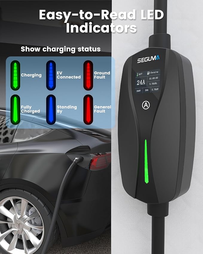 NEMA 10-30 Level 2 Tesla Charger-24A 240V, 25FT Extension Cable, Adjustable Current(10-24A)-Portable Home Mobile EV Charger for Model Y/X/3/S/Cybertruck,NACS Connector for 3-Prong Dryer Outlet