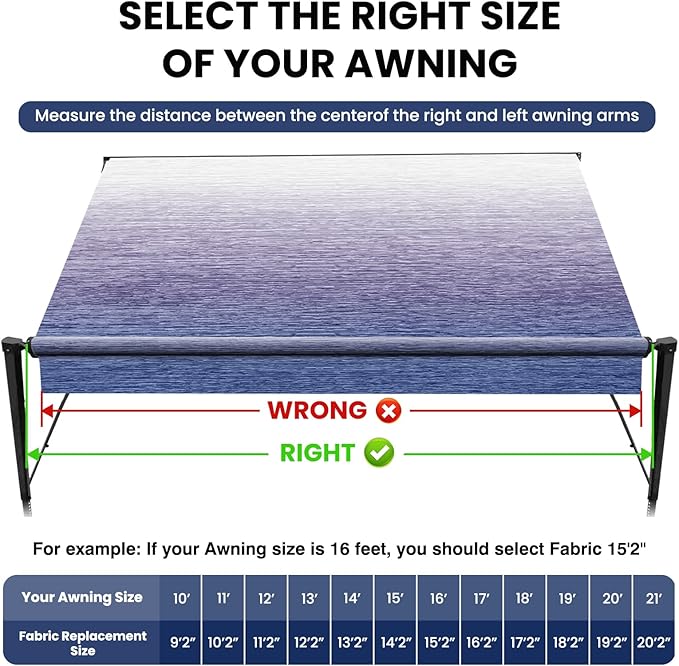 RV Awning Fabric Replacement, 16oz Heavy-Duty Vinyl Camper Awning Replacement Waterproof Universal Outdoor Canopy Replacement for Camper, Trailer, Motorhome (Blue Fade, 16FT(Fabric 15'2"))