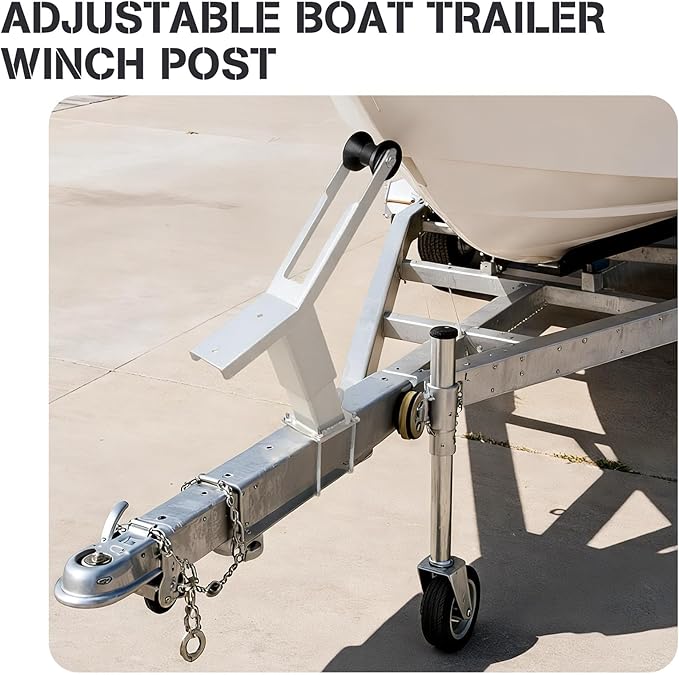 Boat Trailer Winch Post with Roller, Adjustable Winch Mount Stand for 3" W X 4" H Trailer Tongue, Adjustable Height 17.7"-21.7", Galvanized Steel Trailer Winch Stand for Jet Ski,Sailboat,Speedboat