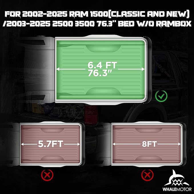 Hard Folding Truck Bed Tonneau Cover Compatiable with Dodge Ram 1500 Classic&New(2002-2025) 2500&3500(2003-2025) 6.4 ft Standard Box w/o Rambox, Tri Fold Style