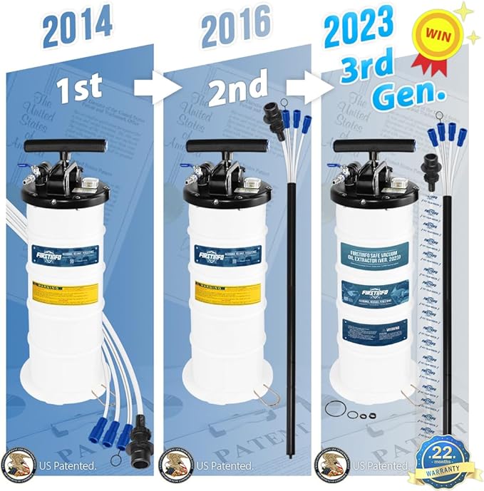 FIRSTINFO A1102USY5 Patented Third Generation 6.5L Taiwan Pneumatic/Manual Oil Vacuum Extractor | Vacuum Safety Valve | 51 Inch Tube | 5 Tubes | Thinnest Tube