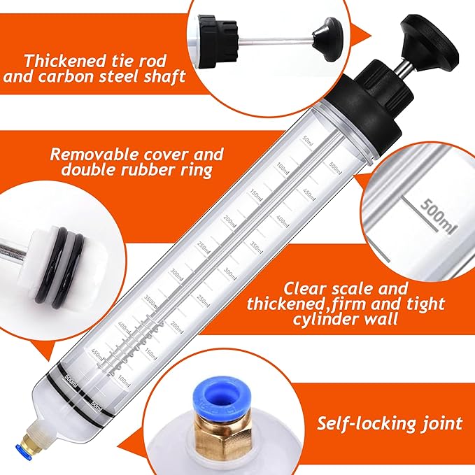 Liquid Extractor,500CC Fluid Extractor,Oil Pump with Hose,Automotive Syringe,Oil Suction for Oil Change with Extension Tubes
