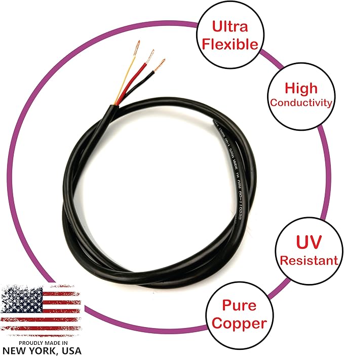 NATIONAL Wire & Cable – 22 AWG 3-Conductor Premium Copper Wire, 250 ft, Stranded | Made in USA, Flexible Jacket | Electronics, Alarms, Signal Wiring, DIY, Indoor and Outdoor Use