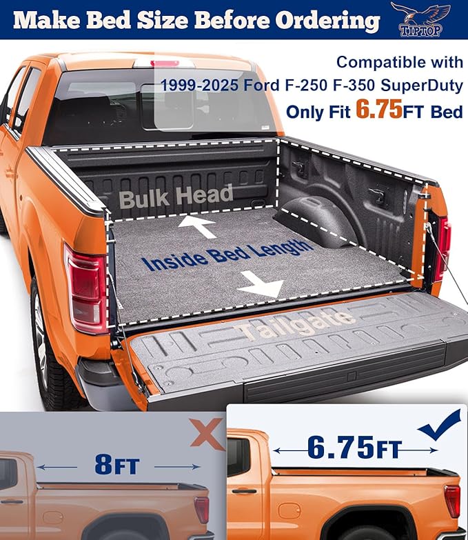 TIPTOP Tri-Fold Hard Tonneau Cover Truck Bed FRP On Top for 1999-2025 F250 / F350 SuperDuty 6.8ft Bed (81.9") | TPM3 |