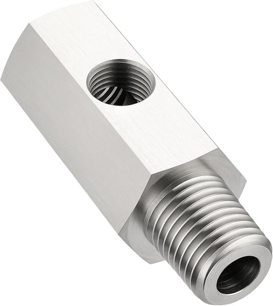 EVIL ENERGY 1/4 NPT Oil Pressure Sensor Tee Adapter, Stainless Steel 1/4 NPT Female to Male Threaded Oil Pressure Adapter with 1/8 NPT Female Port, Sliver