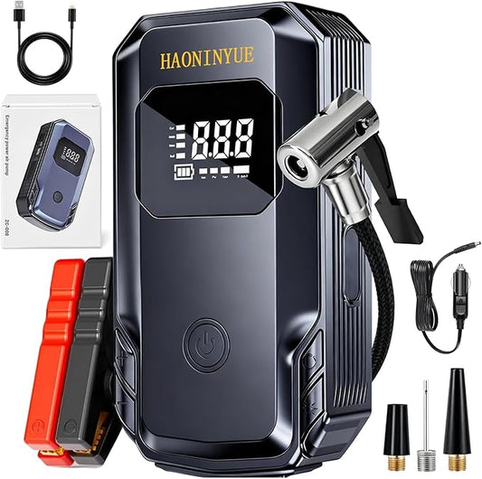 Jump Starter with Air Compressor, 3000A Peak Car Battery Jump Starter(9.0 Gas/6.5L Diesel), 150PSI 12V Jump Box Car Battery Jumper Starter Portable with Smart Jumper Cables, LED Lights, LCD Display