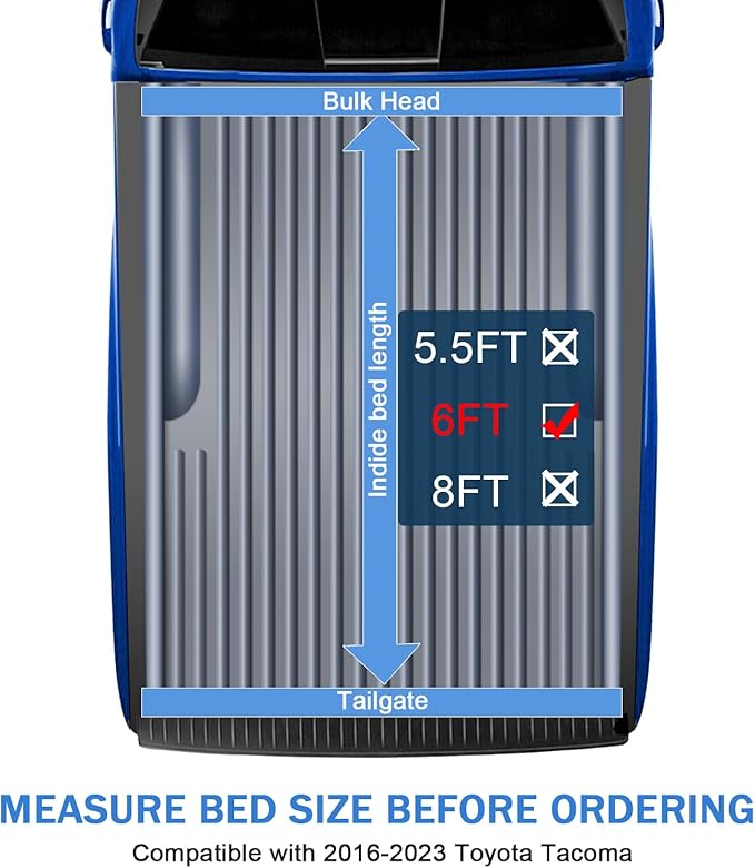 Soft Tri-Fold Truck Bed Tonneau Cover Compatible with 2016-2023 Toyota Tacoma 6FT Bed