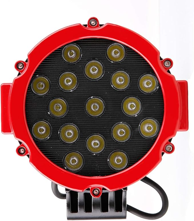 Black Horse Grille brush Bumper Guard Modular Black Come With pair of 7.0"Dia.LED Lights with Red Trim Rings Compatible with 2004-2008 Ford F-150-17FP28MA-PLR