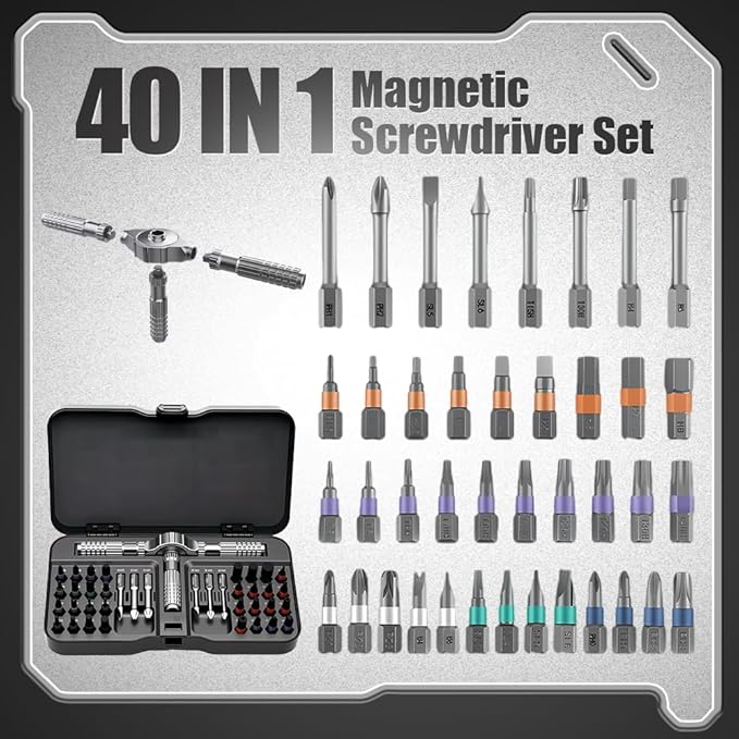 2026 New 40 In 1 Magnetic Ratchet Screwdriver Set, DIY Ratchet Screwdriver Set with T Handle Detachable, Multifunctional Precision Repair Tool With Detachable Handle for Computer, Furniture (1)
