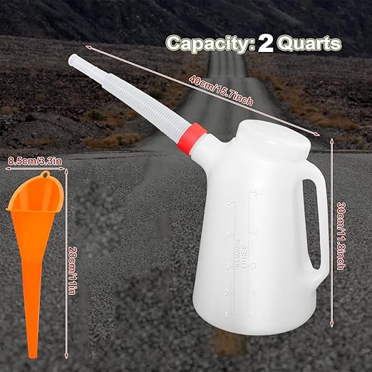 2 Quart Oil Jug, Oil Measuring Container Automotive and Flexible Oil Funnel Set Oil Dispenser Automotive Motor Oil Container with Lid and Cap for Automotive Oil Change