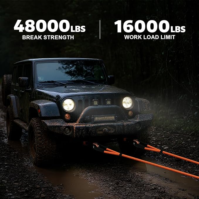 AUTOBOTS Kinetic Recovery Rope 1" x 20' (48,000lbs)+2 Soft Shackles Heavy Duty Kinetic Tow Rope for Truck ATV UTV SUV Offroad Recovery Kit